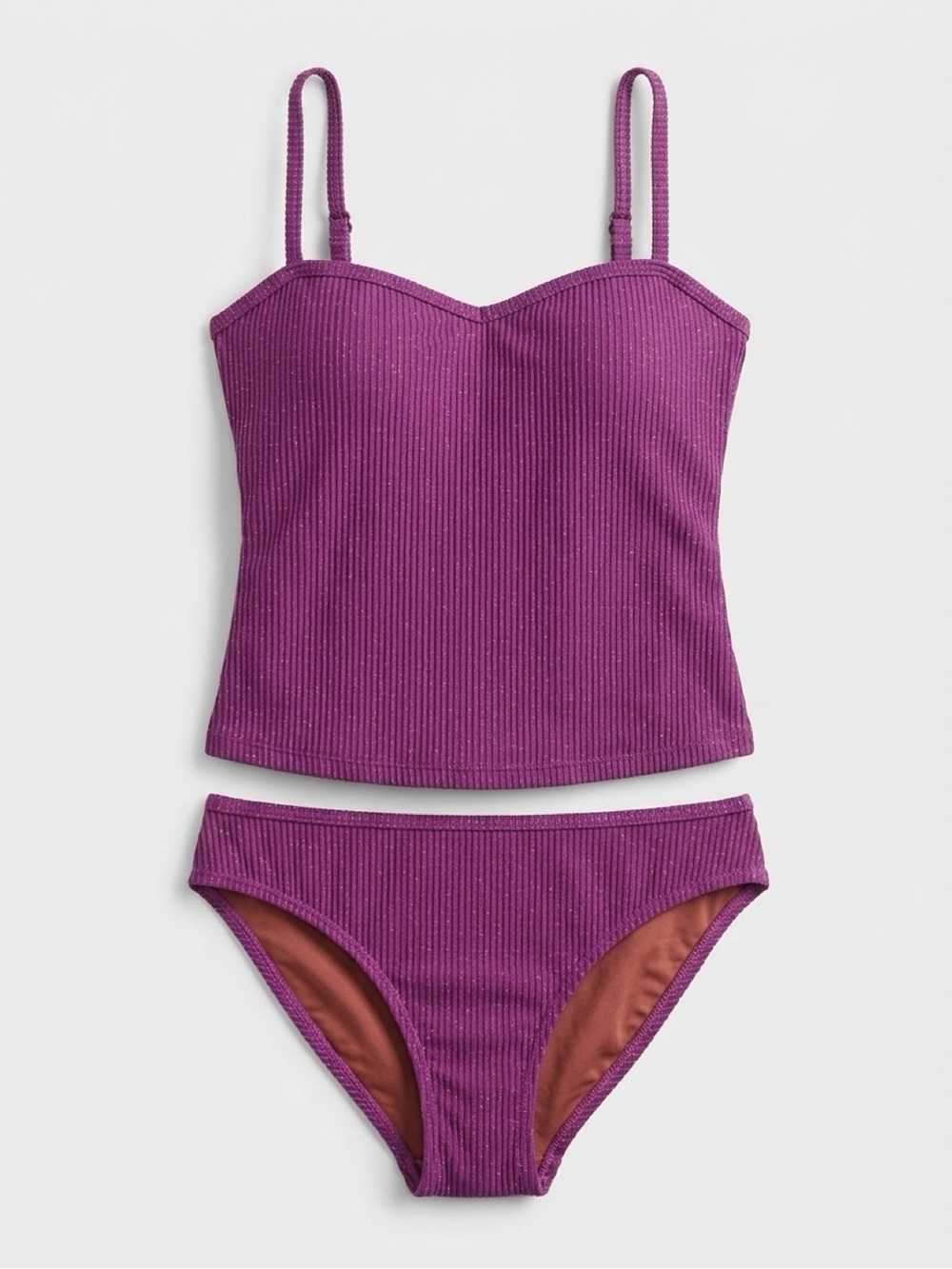 NWT Eomenie Purple Ribbed Shimmer
Tankini Swimsuit Set Size 2XL